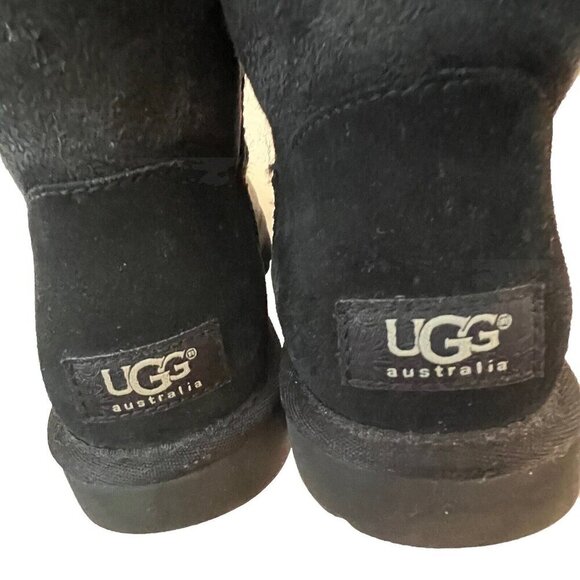 UGG Australia Mini Bailey Button II Logo Boots Black Size 7 Suede Shearling - Picture 4 of 10